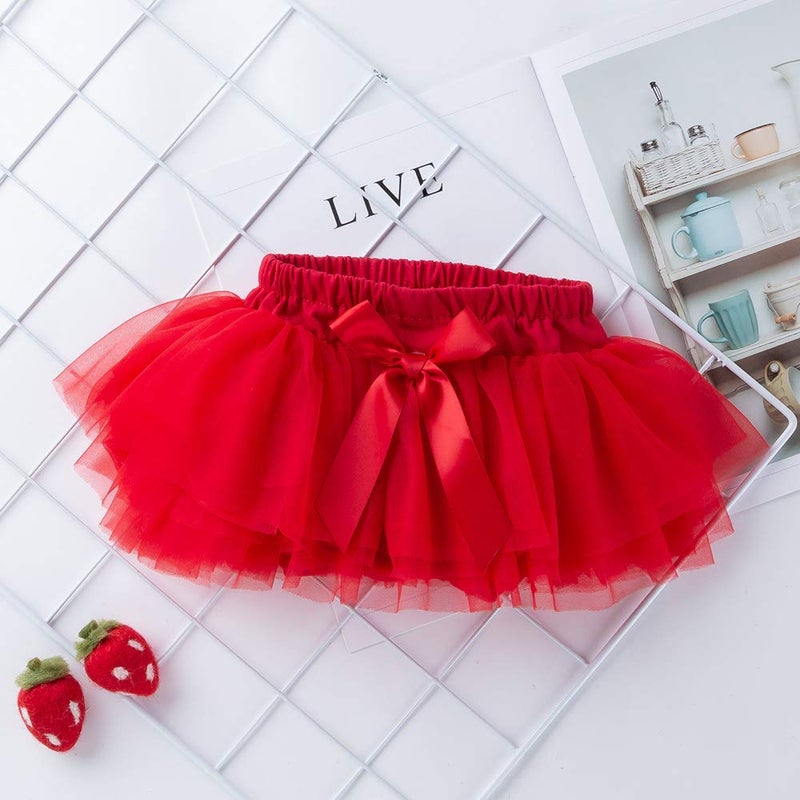 Anbaby Baby Girls Soft Tutu Skirt Toddler Ruffled Pants Diaper Cover Red 6-12M - Image 2